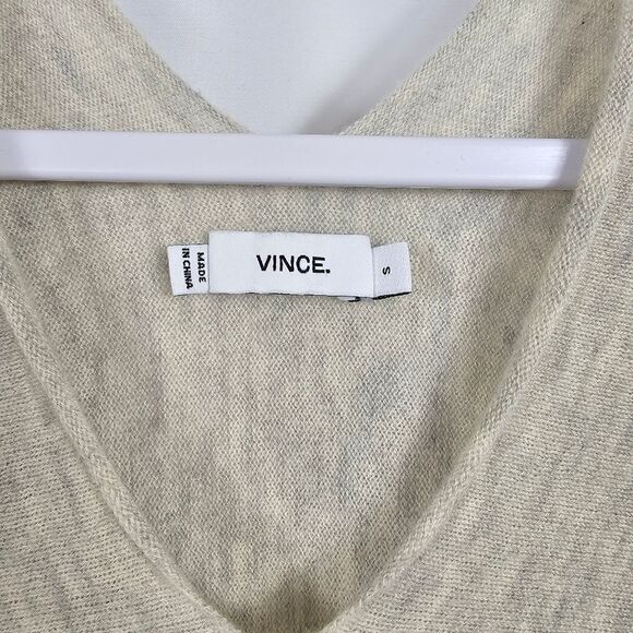 Vince Double V Wool Blend Sweater in Heathered Beige Size Small - Picture 2 of 9